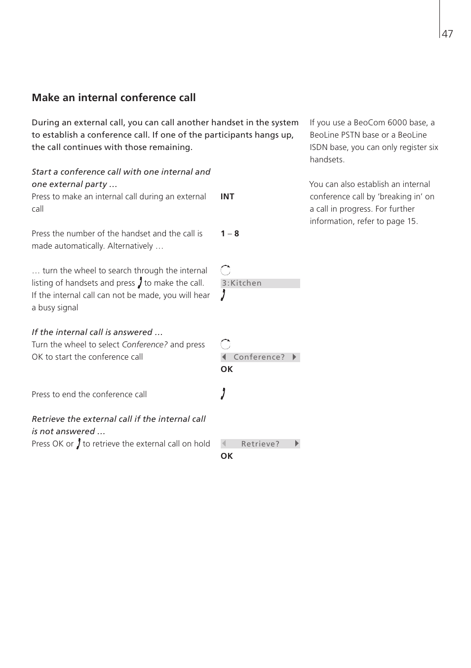 Make an internal conference call | Bang & Olufsen BeoCom 6000 - User Guide User Manual | Page 47 / 56