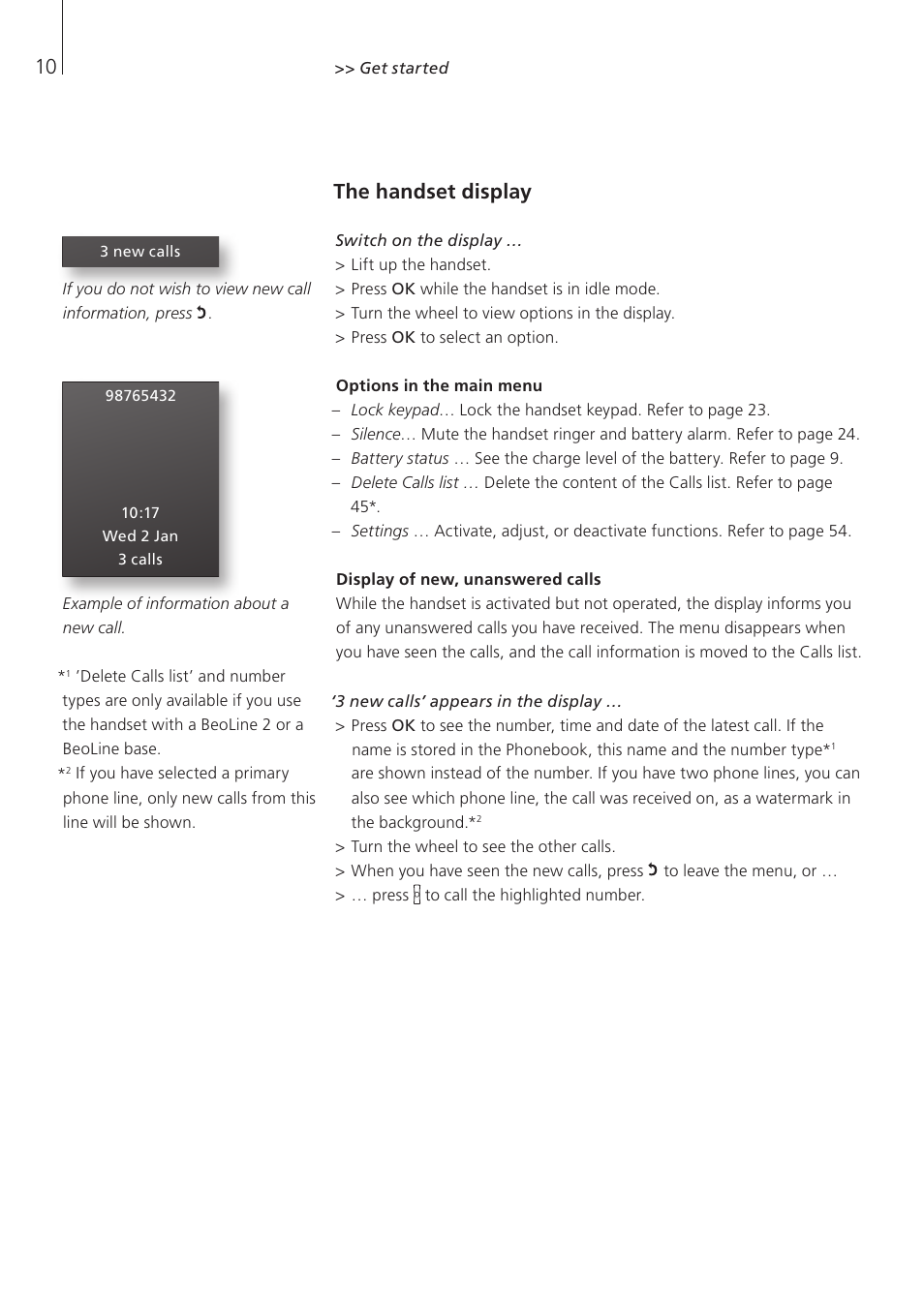 The handset display | Bang & Olufsen BeoCom 5 - User Guide User Manual | Page 10 / 76