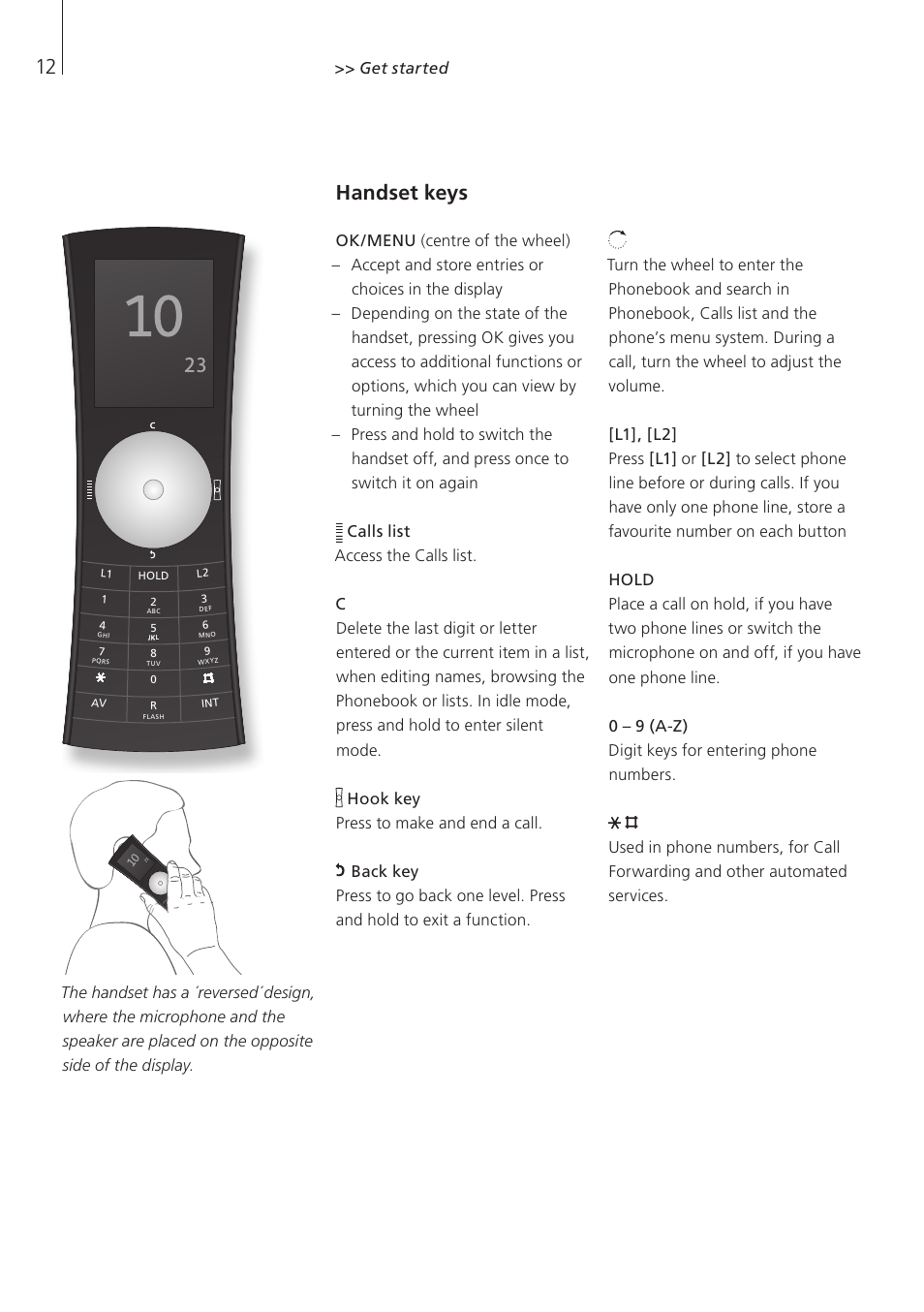 Handset keys | Bang & Olufsen BeoCom 5 - User Guide User Manual | Page 12 / 76