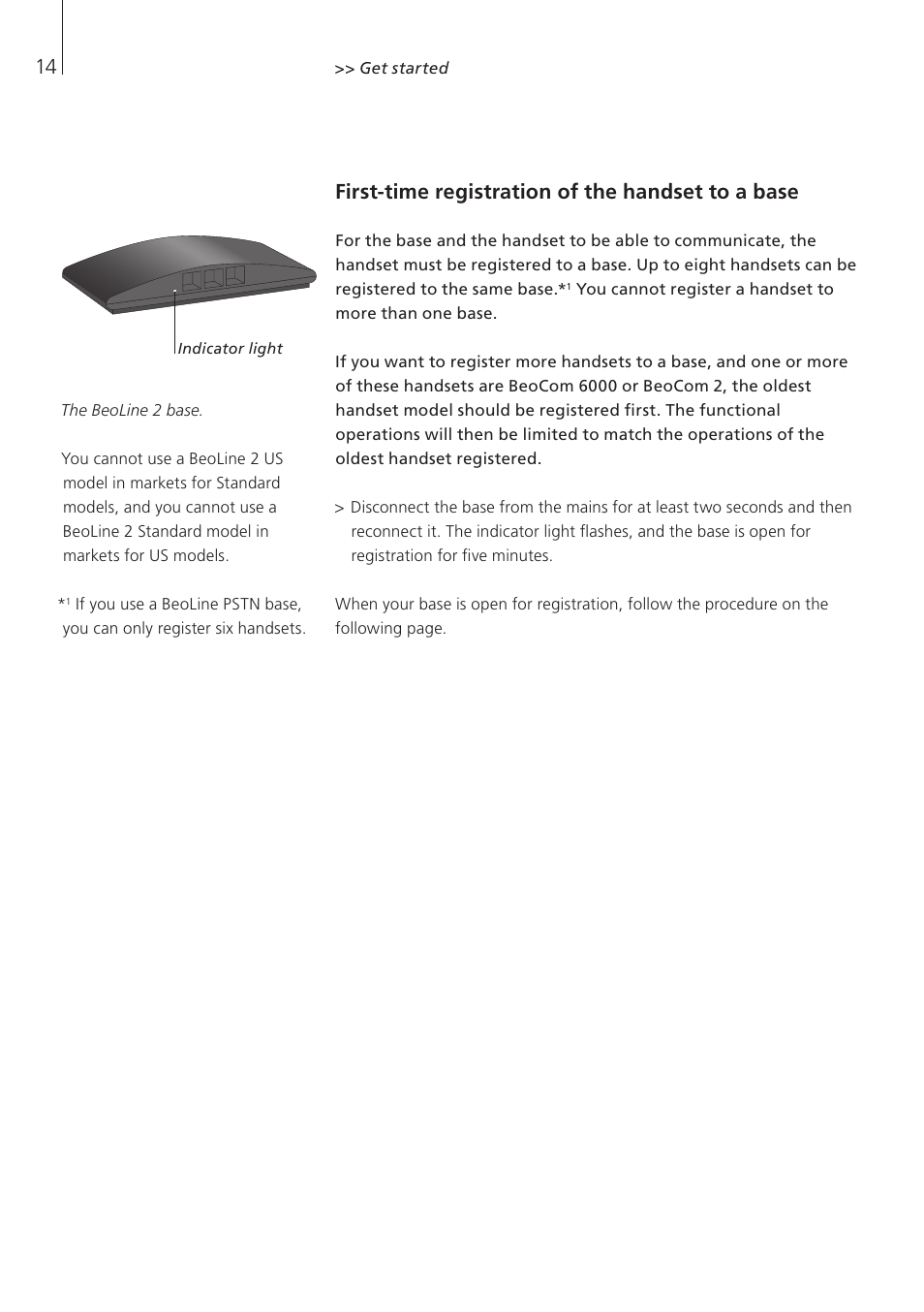 First-time registration of the handset to a base | Bang & Olufsen BeoCom 5 - User Guide User Manual | Page 14 / 76