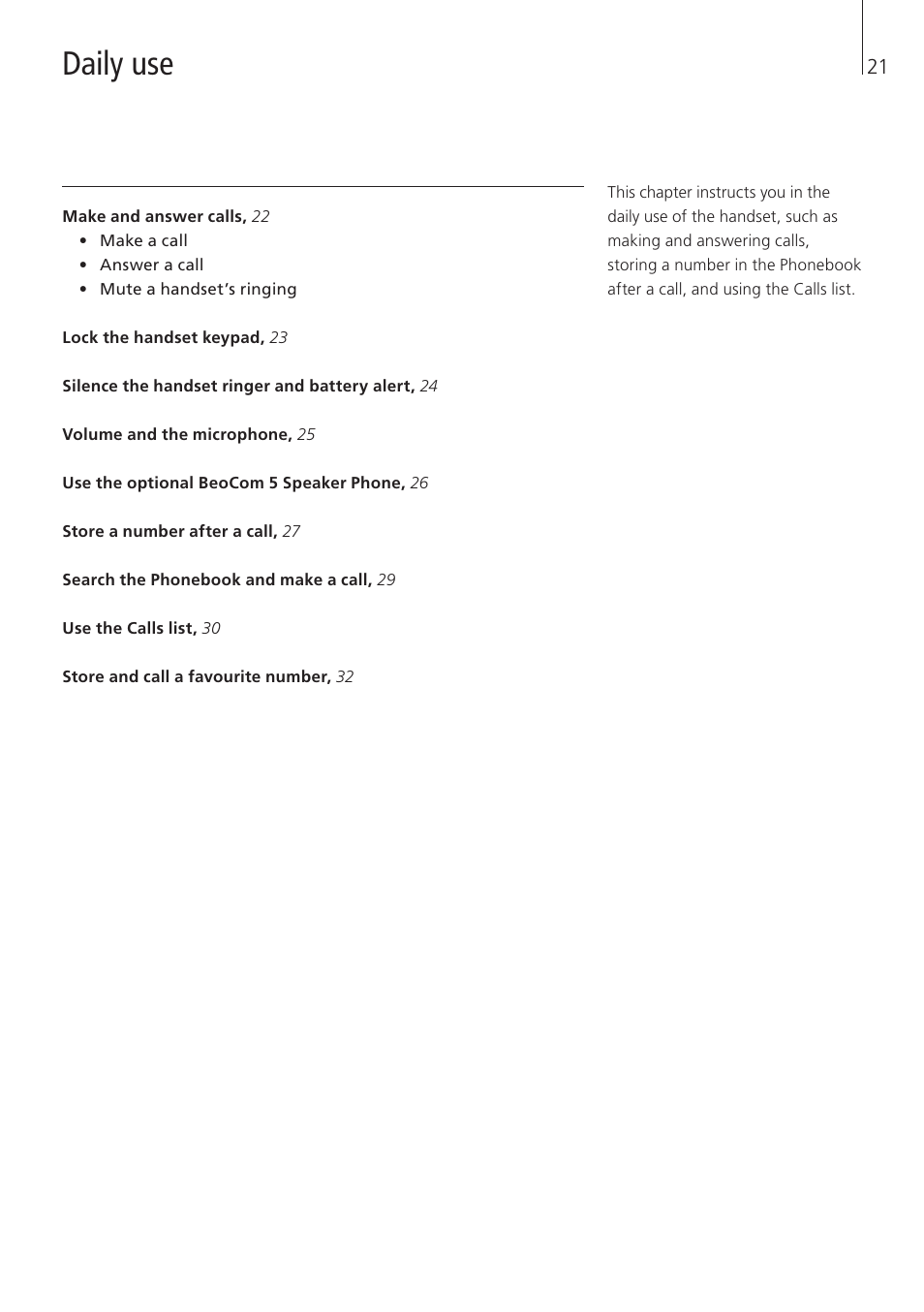 Daily use | Bang & Olufsen BeoCom 5 - User Guide User Manual | Page 21 / 76