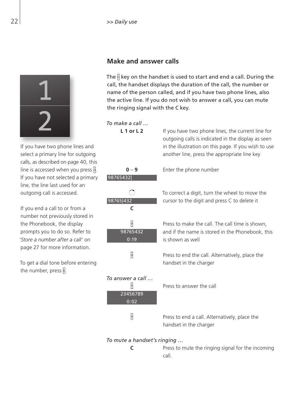 Make and answer calls | Bang & Olufsen BeoCom 5 - User Guide User Manual | Page 22 / 76