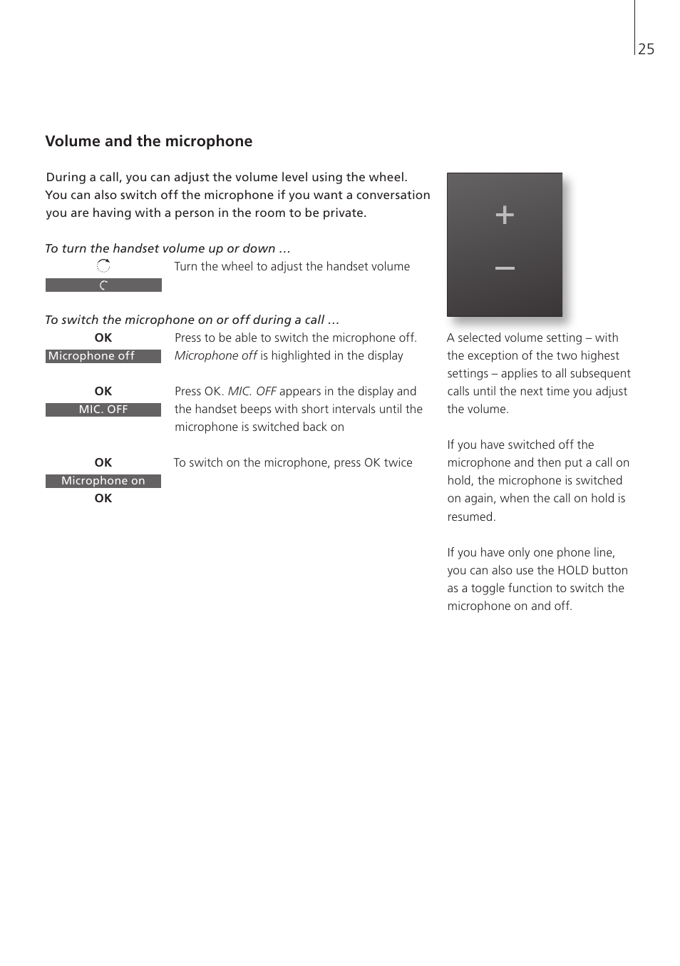 Volume and the microphone | Bang & Olufsen BeoCom 5 - User Guide User Manual | Page 25 / 76