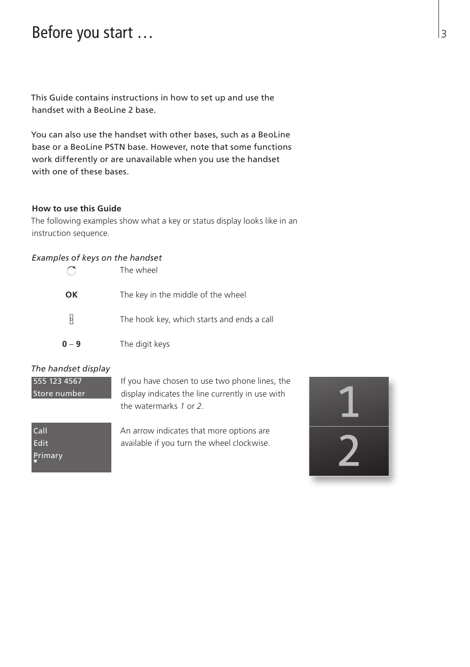 Before you start | Bang & Olufsen BeoCom 5 - User Guide User Manual | Page 3 / 76