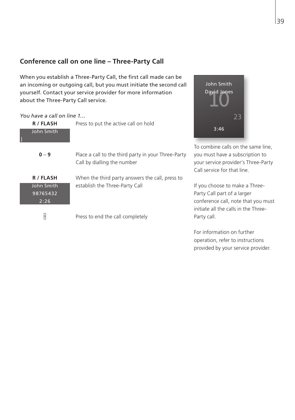 Conference call on one line – three-party call | Bang & Olufsen BeoCom 5 - User Guide User Manual | Page 39 / 76