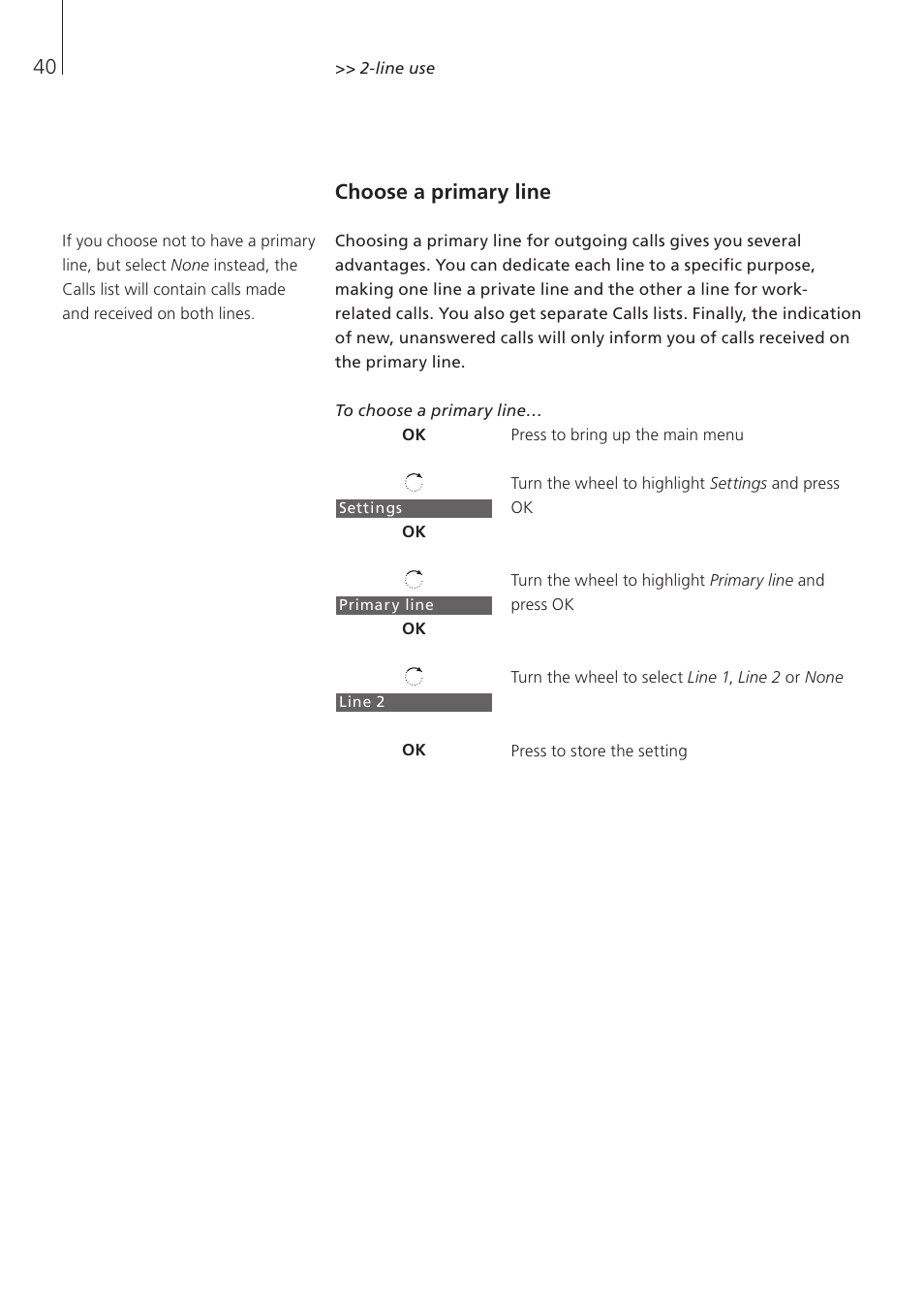 Choose a primary line | Bang & Olufsen BeoCom 5 - User Guide User Manual | Page 40 / 76