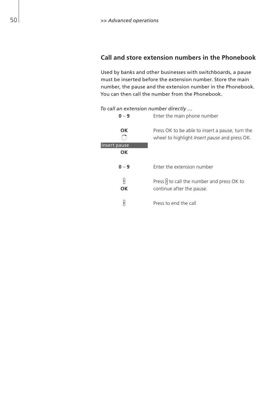 Call and store extension numbers in the phonebook | Bang & Olufsen BeoCom 5 - User Guide User Manual | Page 50 / 76