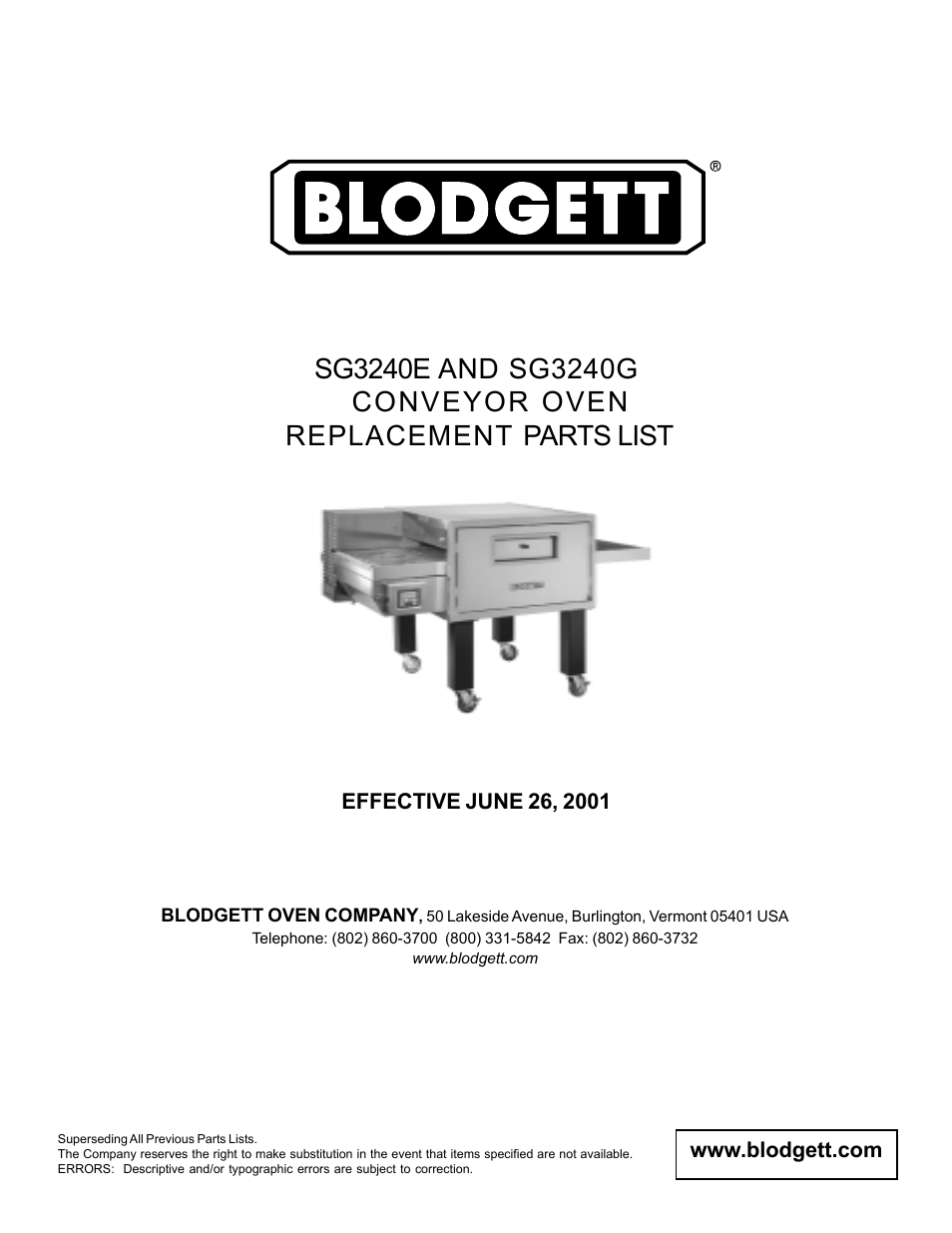 Blodgett SG3240E User Manual | 7 pages