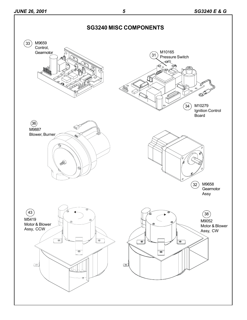 Sg3240 misc components | Blodgett SG3240E User Manual | Page 5 / 7