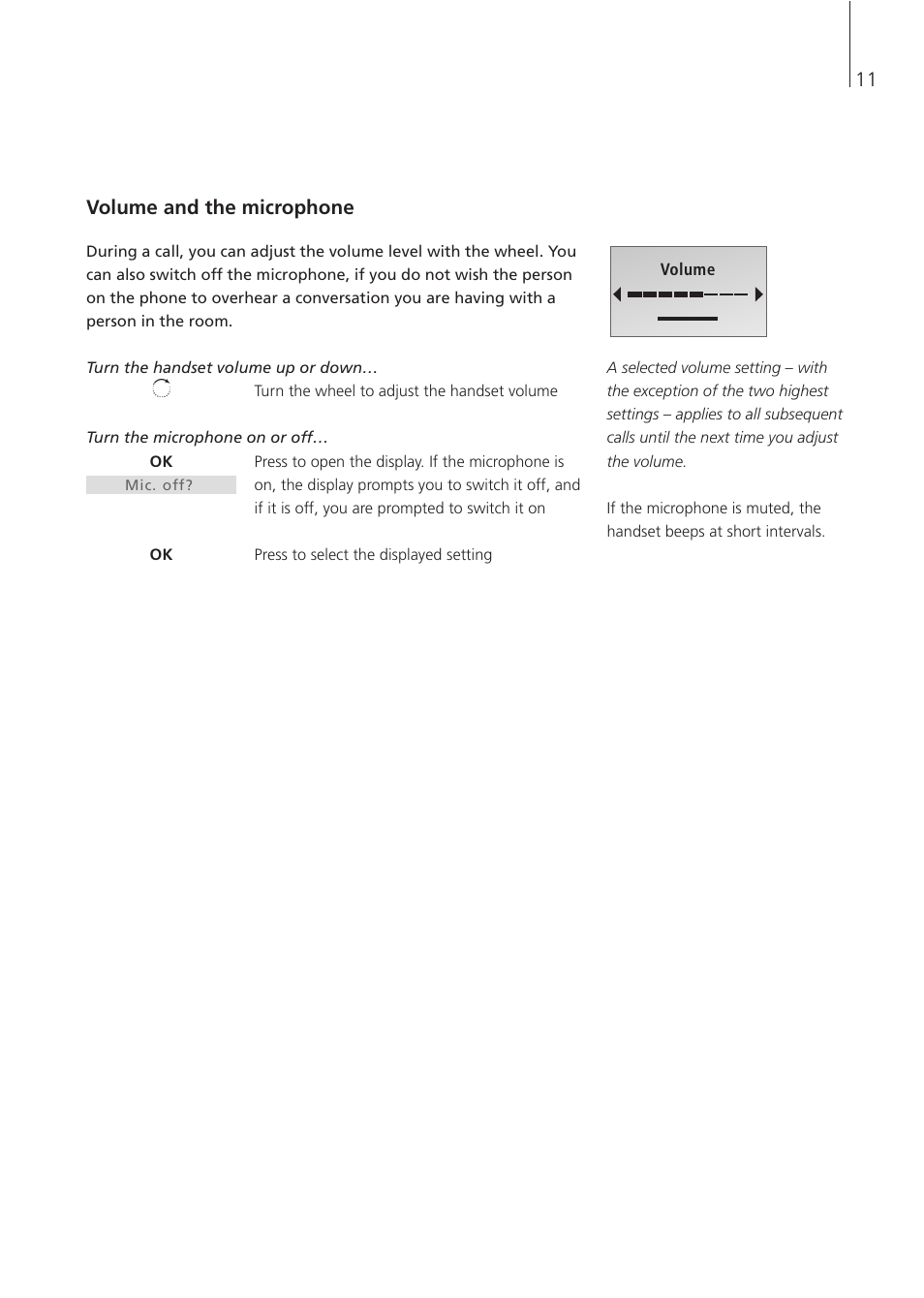 11 volume and the microphone | Bang & Olufsen BeoCom 4 - User Guide User Manual | Page 11 / 32