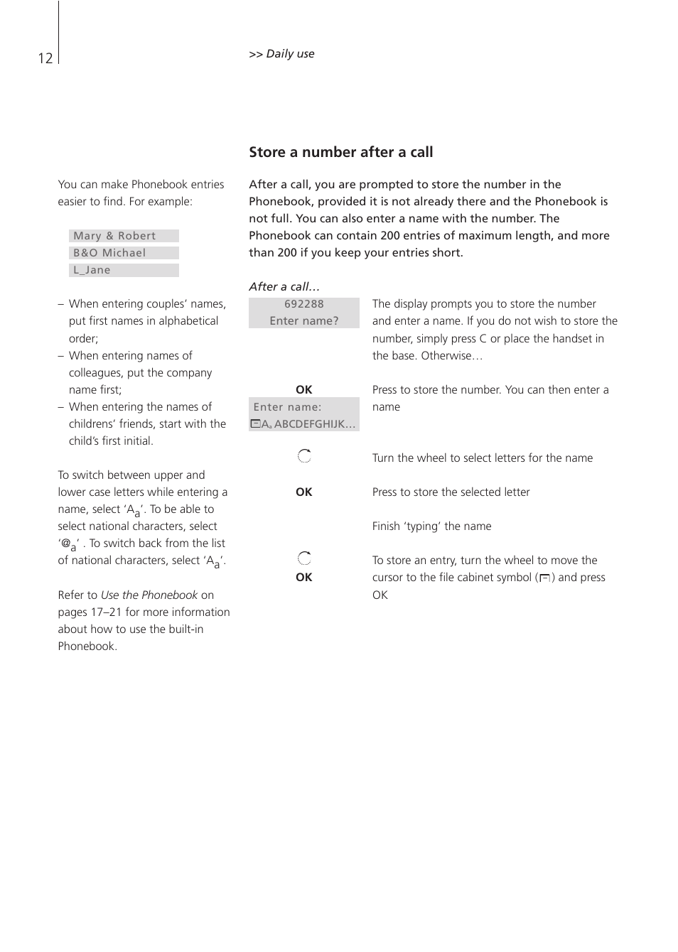 Store a number after a call | Bang & Olufsen BeoCom 4 - User Guide User Manual | Page 12 / 32