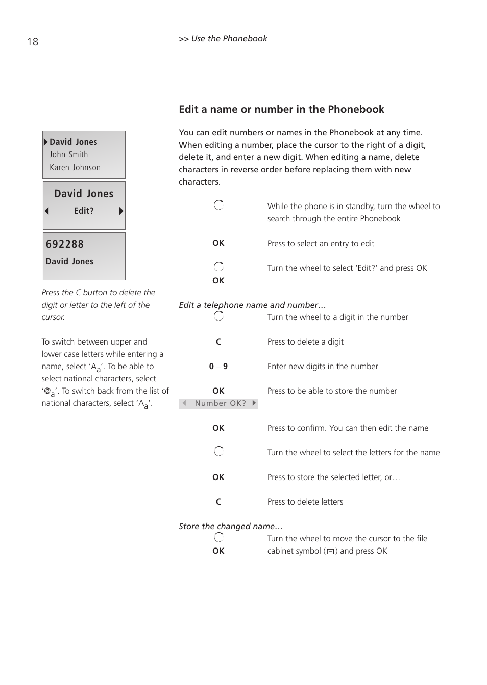 Edit a name or number in the phonebook | Bang & Olufsen BeoCom 4 - User Guide User Manual | Page 18 / 32