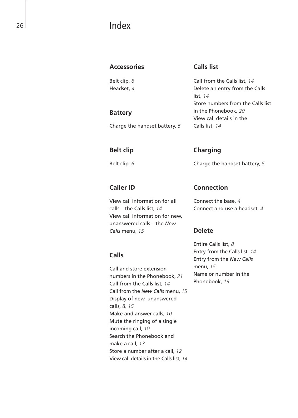 Index | Bang & Olufsen BeoCom 4 - User Guide User Manual | Page 26 / 32