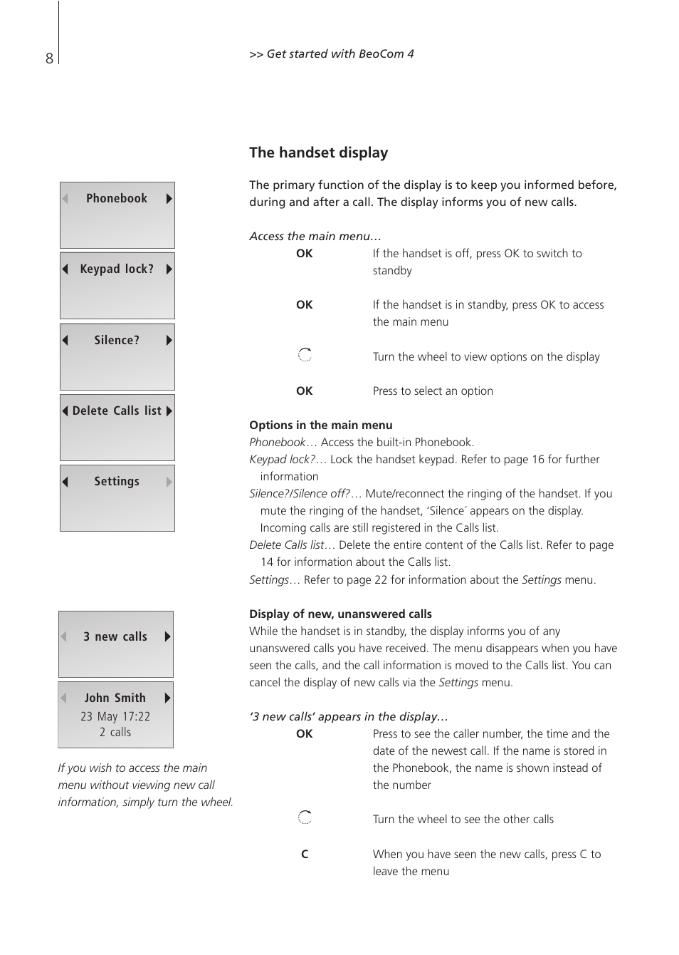 8the handset display | Bang & Olufsen BeoCom 4 - User Guide User Manual | Page 8 / 32