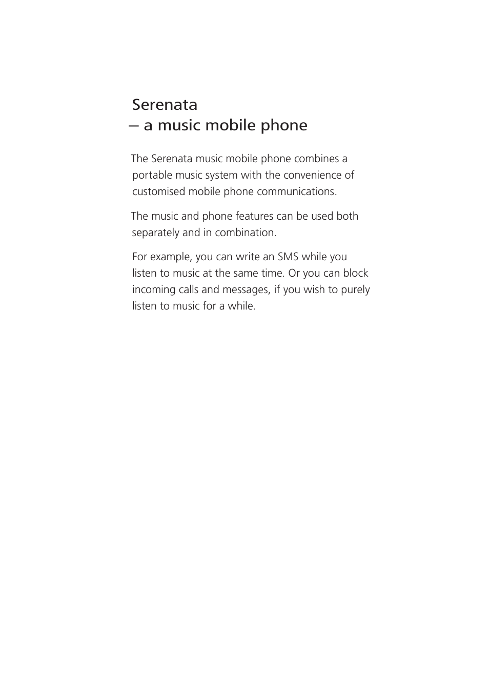 Serenata – a music mobile phone | Bang & Olufsen Serenata - Getting Started User Manual | Page 3 / 24