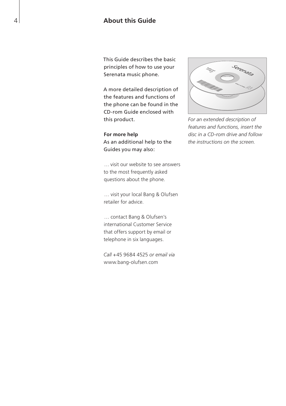 About this guide | Bang & Olufsen Serenata - Getting Started User Manual | Page 4 / 24