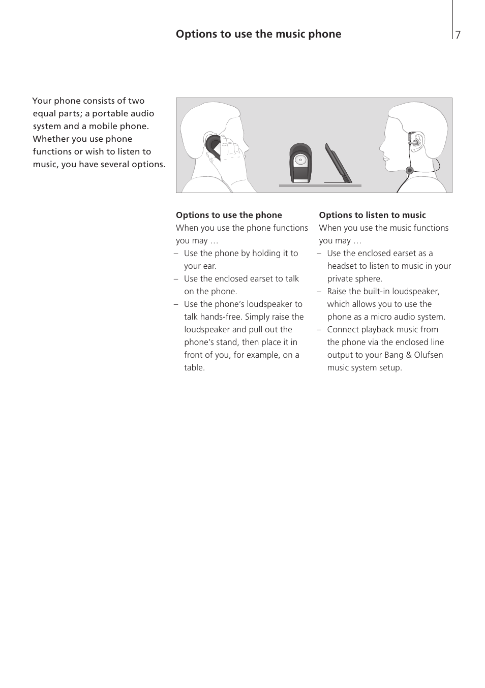 Options to use the music phone | Bang & Olufsen Serenata - Getting Started User Manual | Page 7 / 24