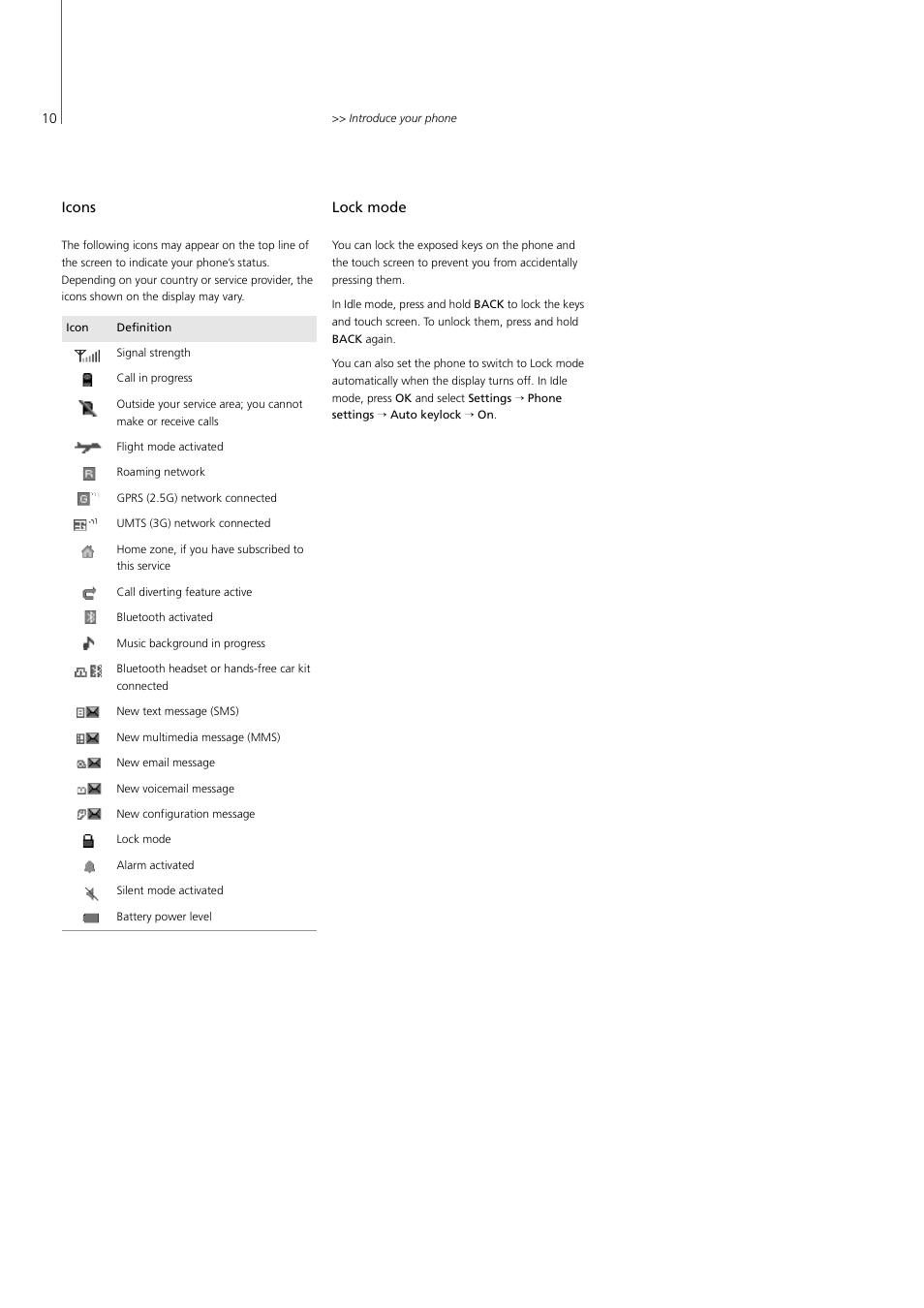 Icons, Lock mode, Icons, 10 lock mode, 10 | Bang & Olufsen Serenata - User Guide User Manual | Page 10 / 68