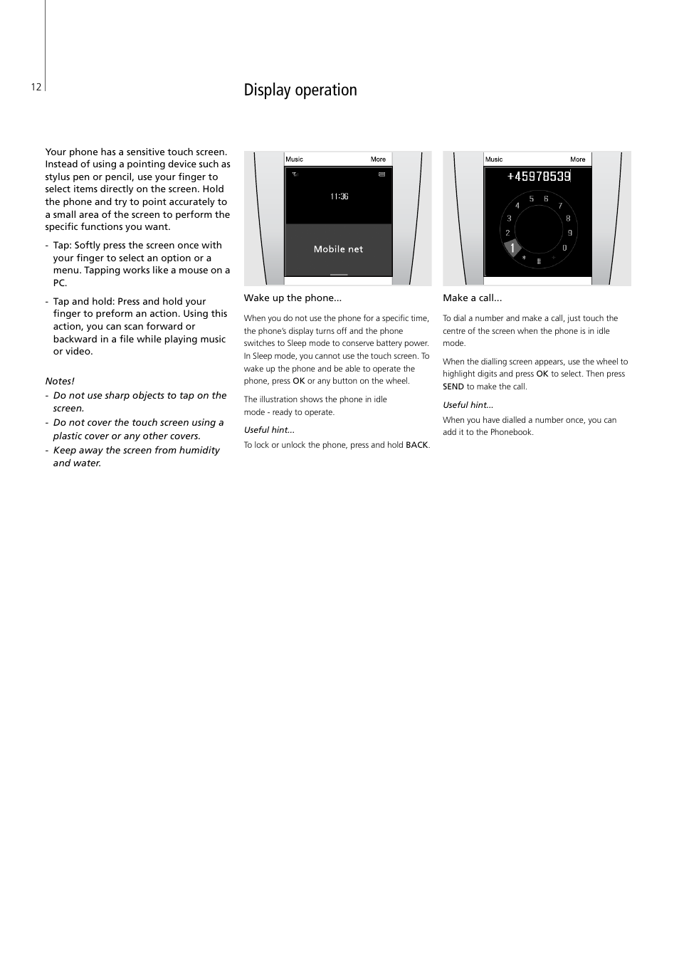 Display operation, Display operation, 12 | Bang & Olufsen Serenata - User Guide User Manual | Page 12 / 68