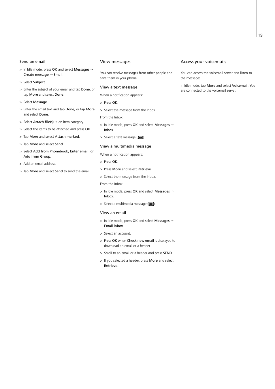 View messages, Access your voicemails, View messages, 19 access your voicemails, 19 | Bang & Olufsen Serenata - User Guide User Manual | Page 19 / 68