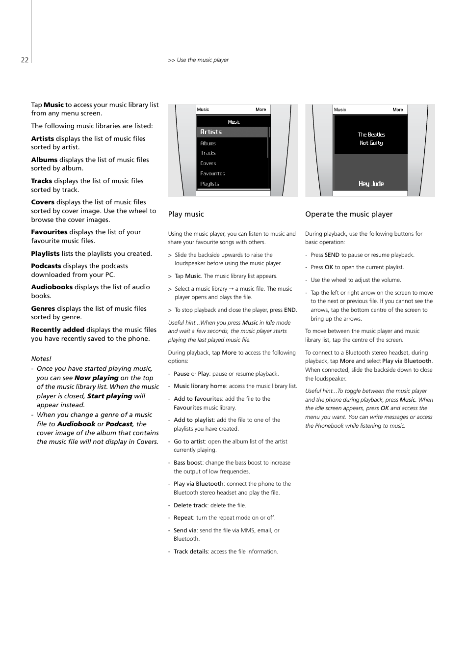 Play music, Operate the music player, Play music, 22 operate the music player | Bang & Olufsen Serenata - User Guide User Manual | Page 22 / 68