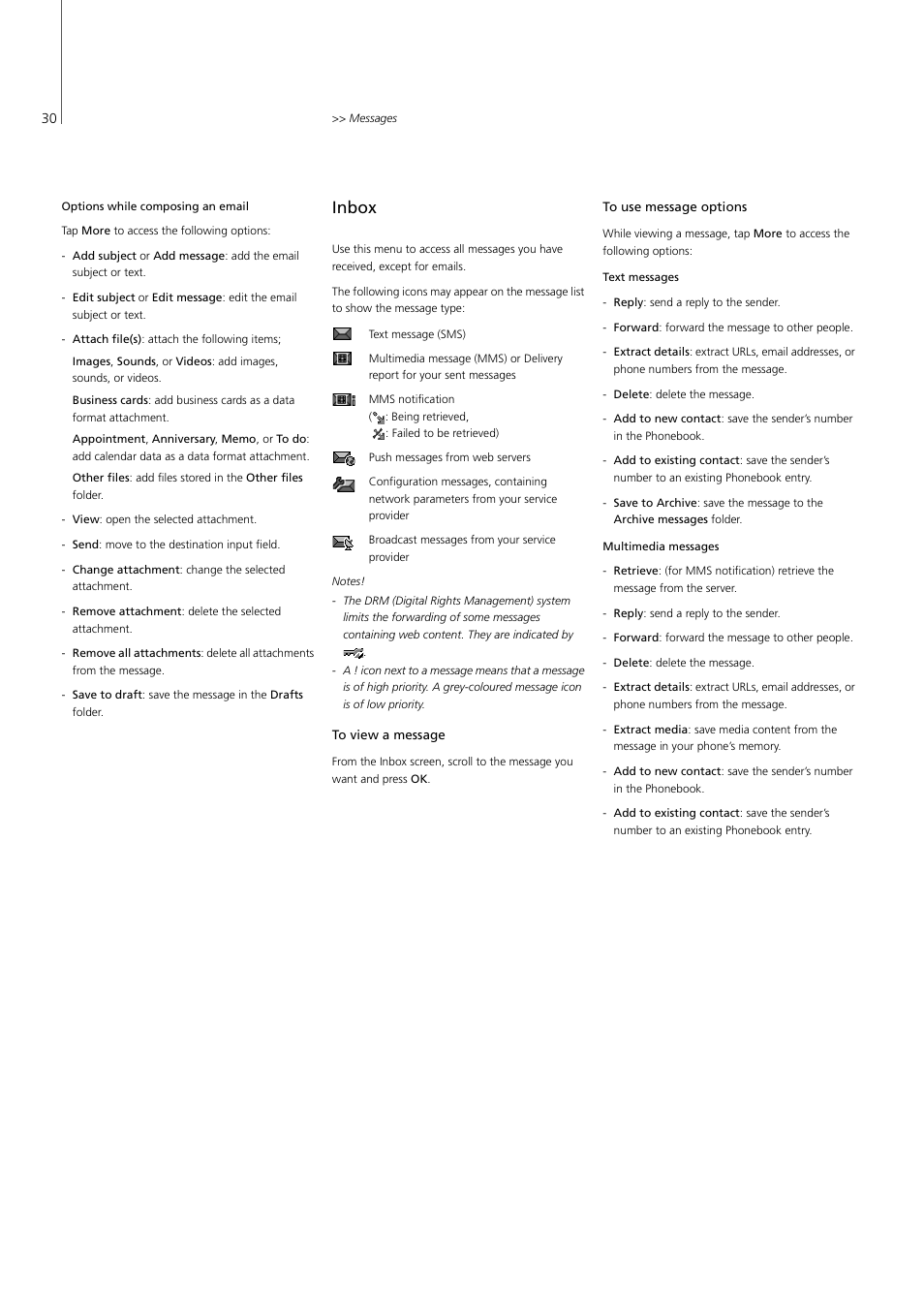 Inbox, P. 30 | Bang & Olufsen Serenata - User Guide User Manual | Page 30 / 68