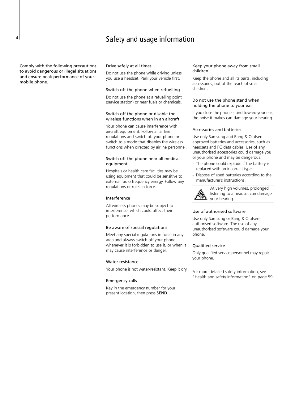Safety and usage information | Bang & Olufsen Serenata - User Guide User Manual | Page 4 / 68