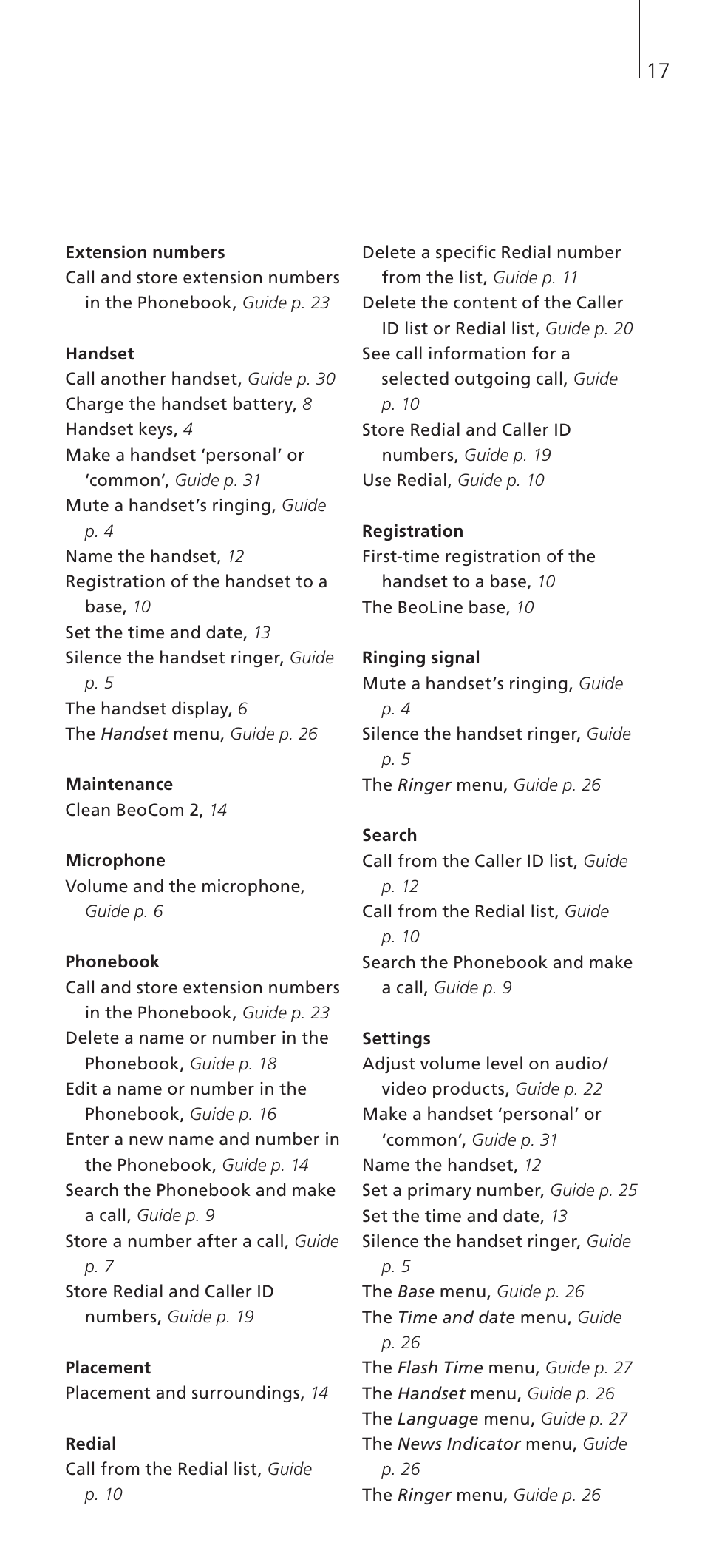 Bang & Olufsen BeoCom 2 - Getting Started User Manual | Page 17 / 20