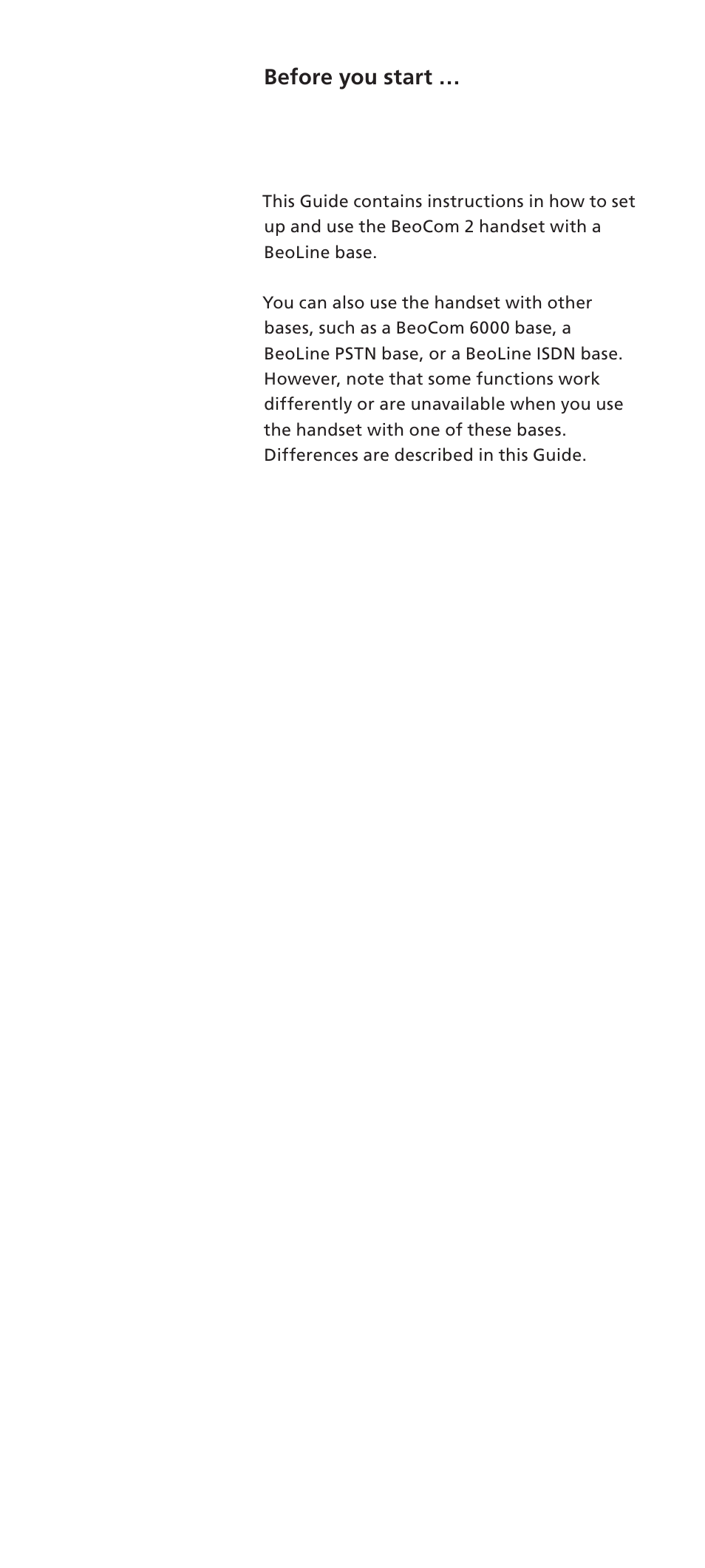 Before you start | Bang & Olufsen BeoCom 2 - Getting Started User Manual | Page 2 / 20