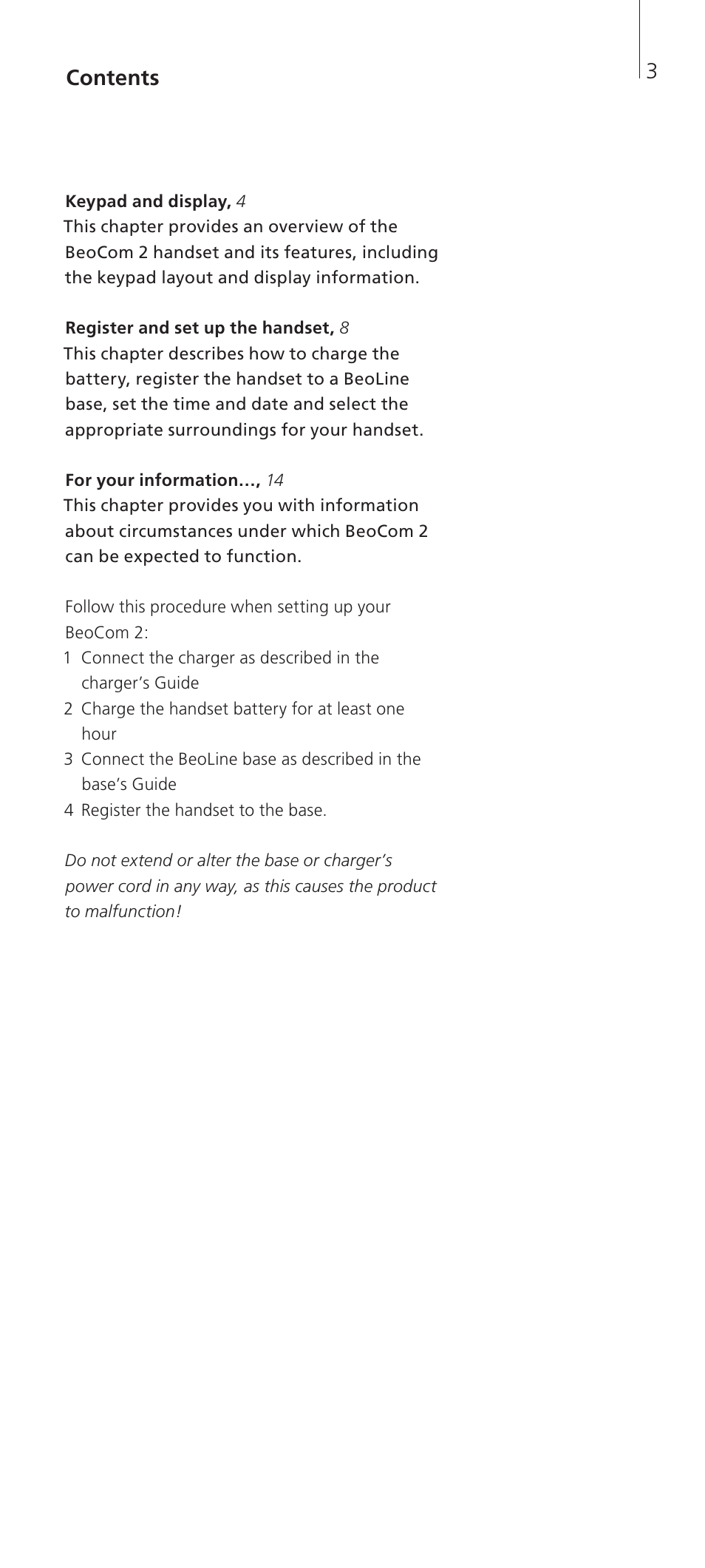 Bang & Olufsen BeoCom 2 - Getting Started User Manual | Page 3 / 20