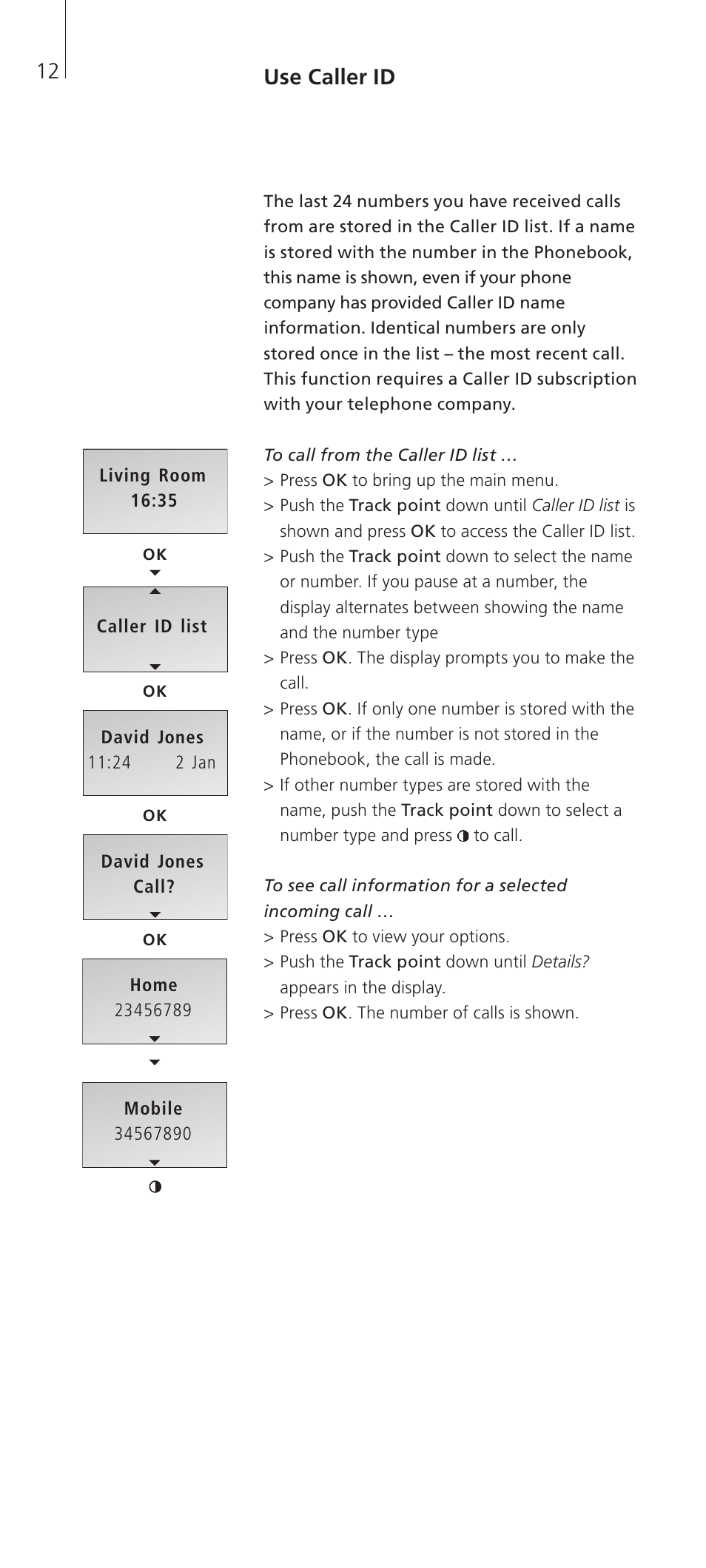 Use caller id | Bang & Olufsen BeoCom 2 - User Guide User Manual | Page 12 / 40