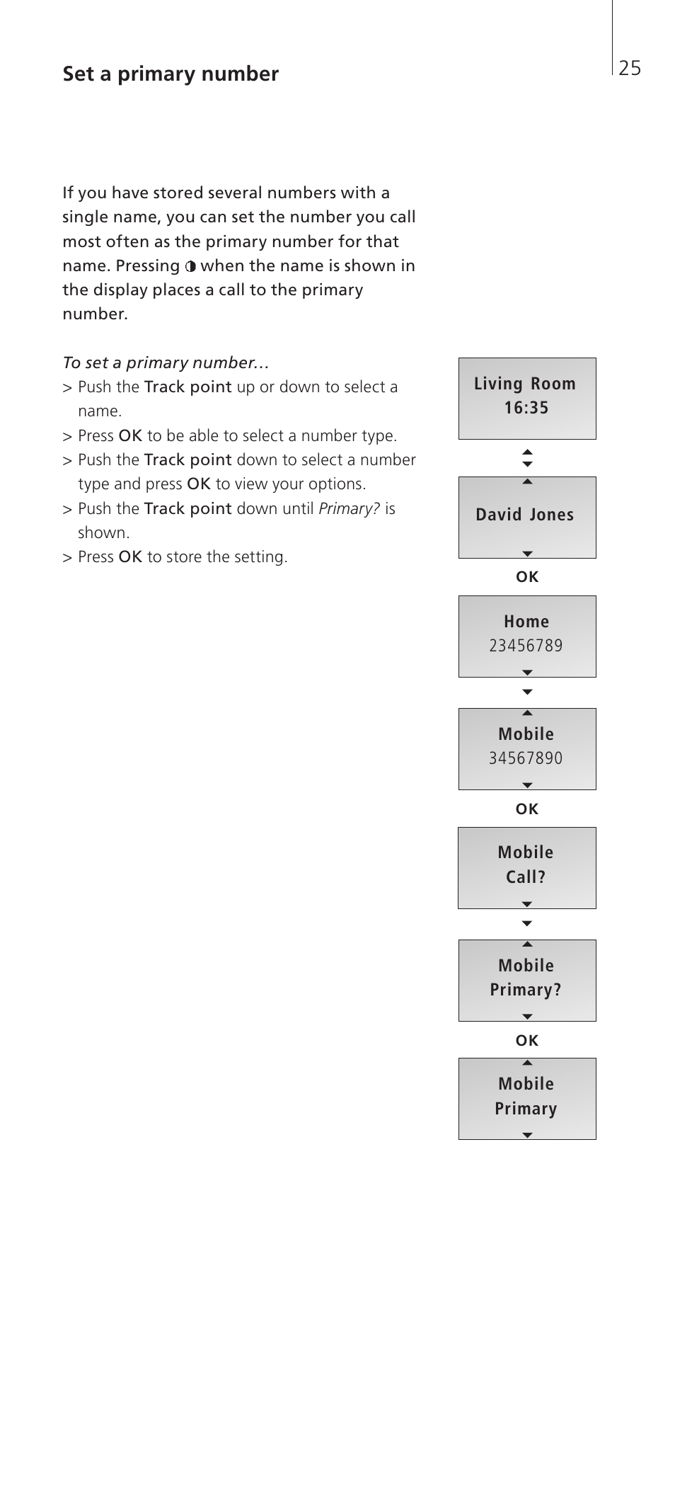 Set a primary number | Bang & Olufsen BeoCom 2 - User Guide User Manual | Page 25 / 40