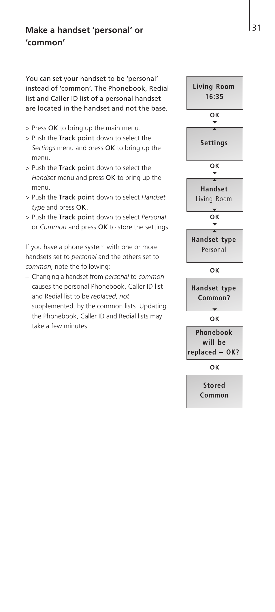 Make a handset ‘personal’ or ‘common | Bang & Olufsen BeoCom 2 - User Guide User Manual | Page 31 / 40