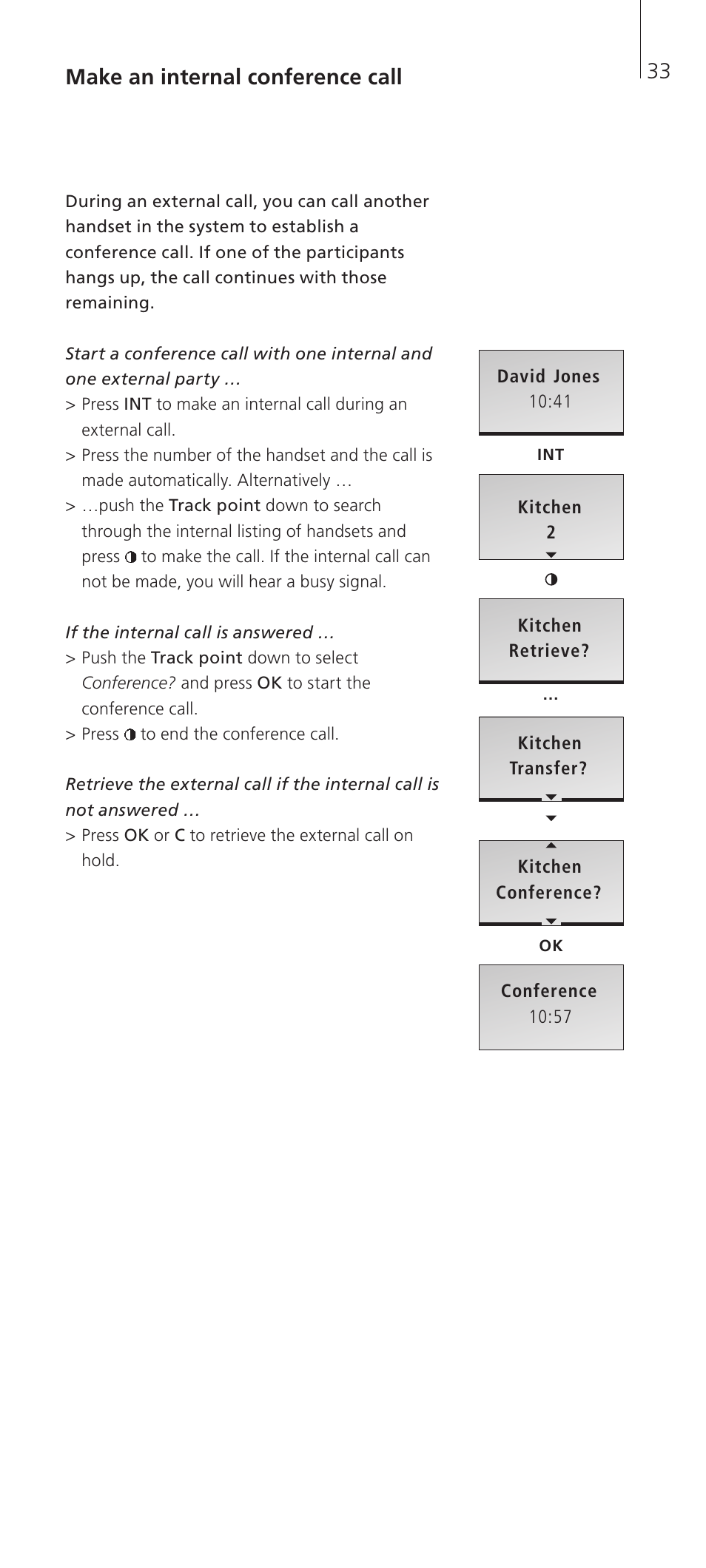 Make an internal conference call | Bang & Olufsen BeoCom 2 - User Guide User Manual | Page 33 / 40