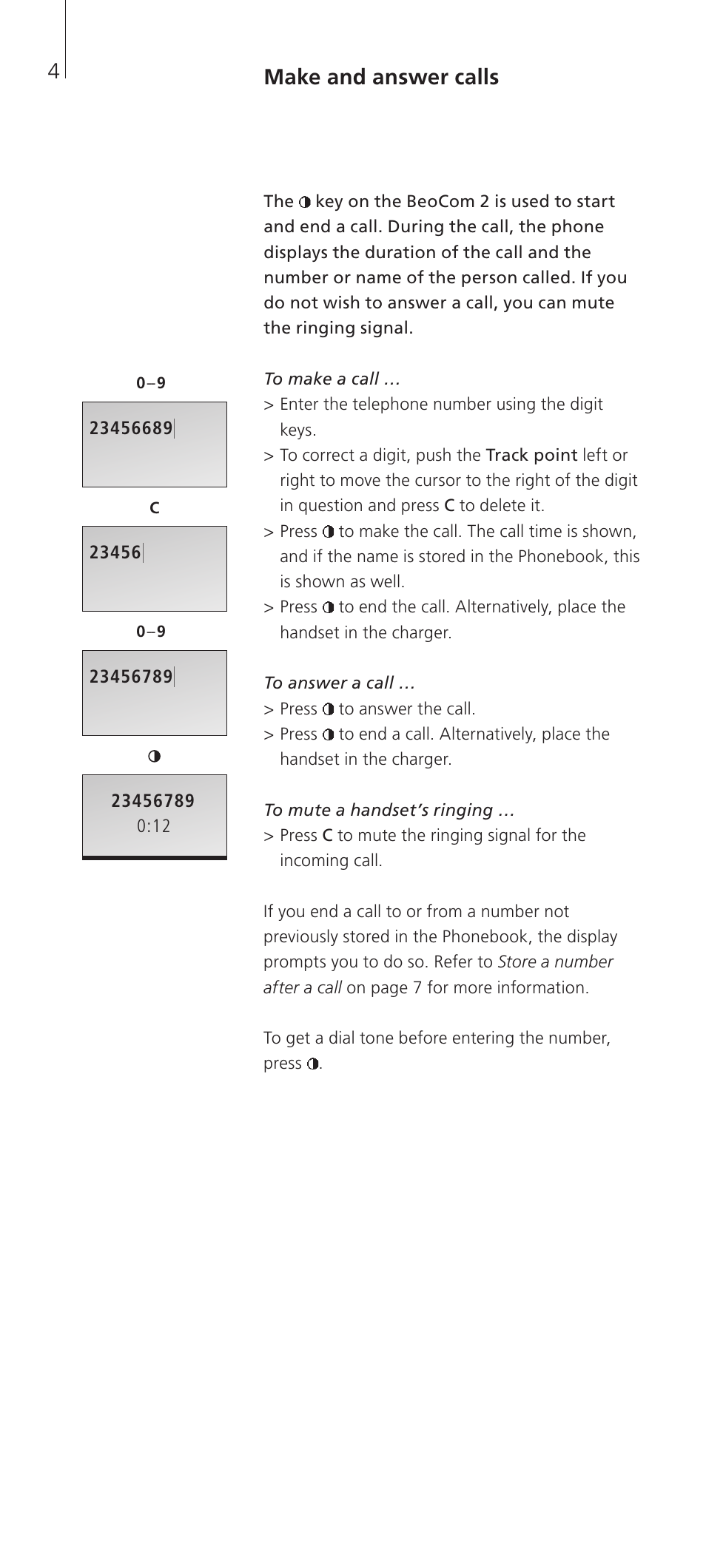 Make and answer calls | Bang & Olufsen BeoCom 2 - User Guide User Manual | Page 4 / 40