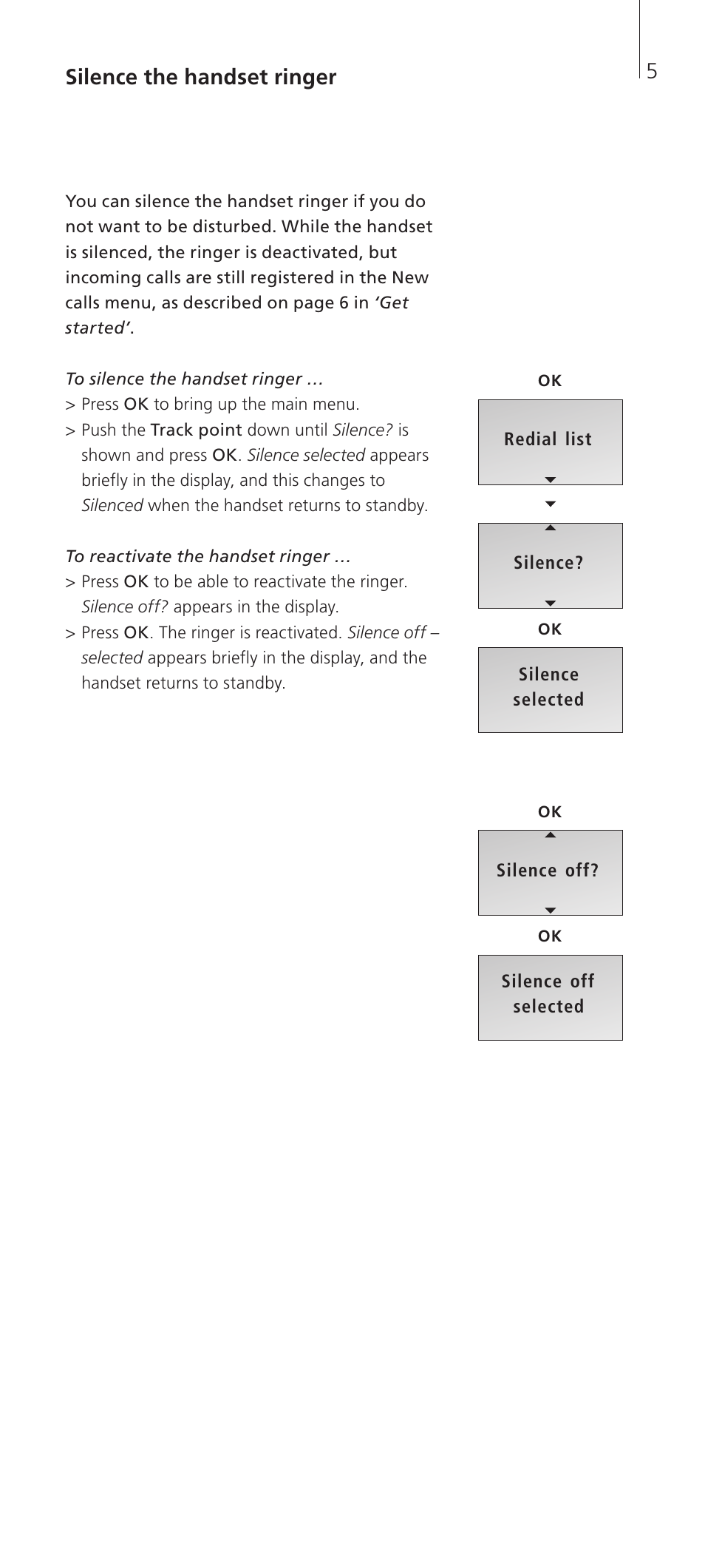 Silence the handset ringer | Bang & Olufsen BeoCom 2 - User Guide User Manual | Page 5 / 40