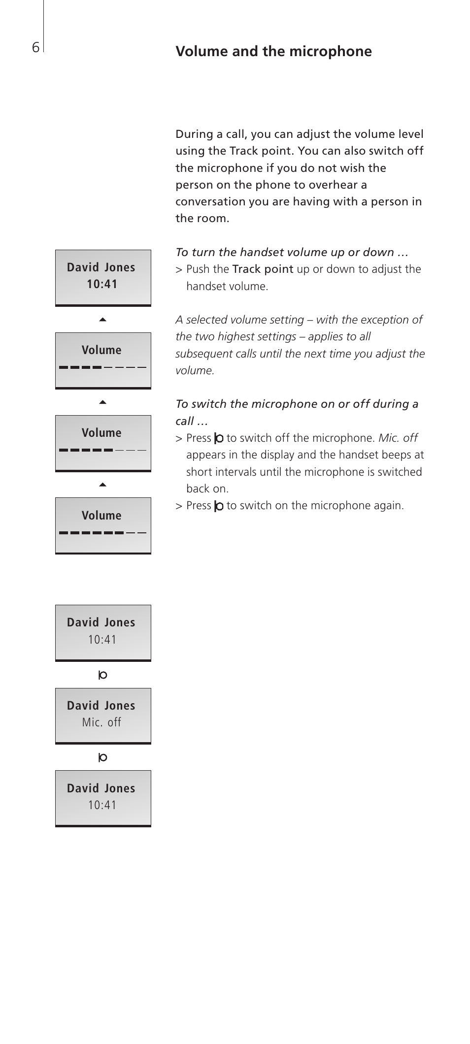 Volume and the microphone | Bang & Olufsen BeoCom 2 - User Guide User Manual | Page 6 / 40