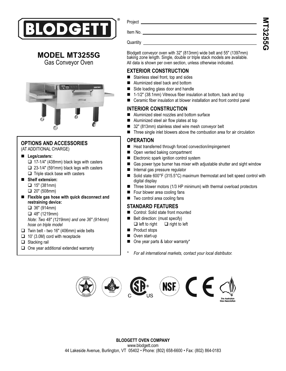 Blodgett MT3255G User Manual | 2 pages