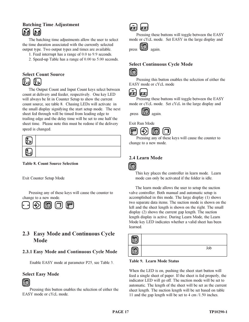 3 easy mode and continuous cycle mode | Baumfolder BAUM15: Pile Folder 1st Station (from 1999 thru 2005) User Manual | Page 17 / 50