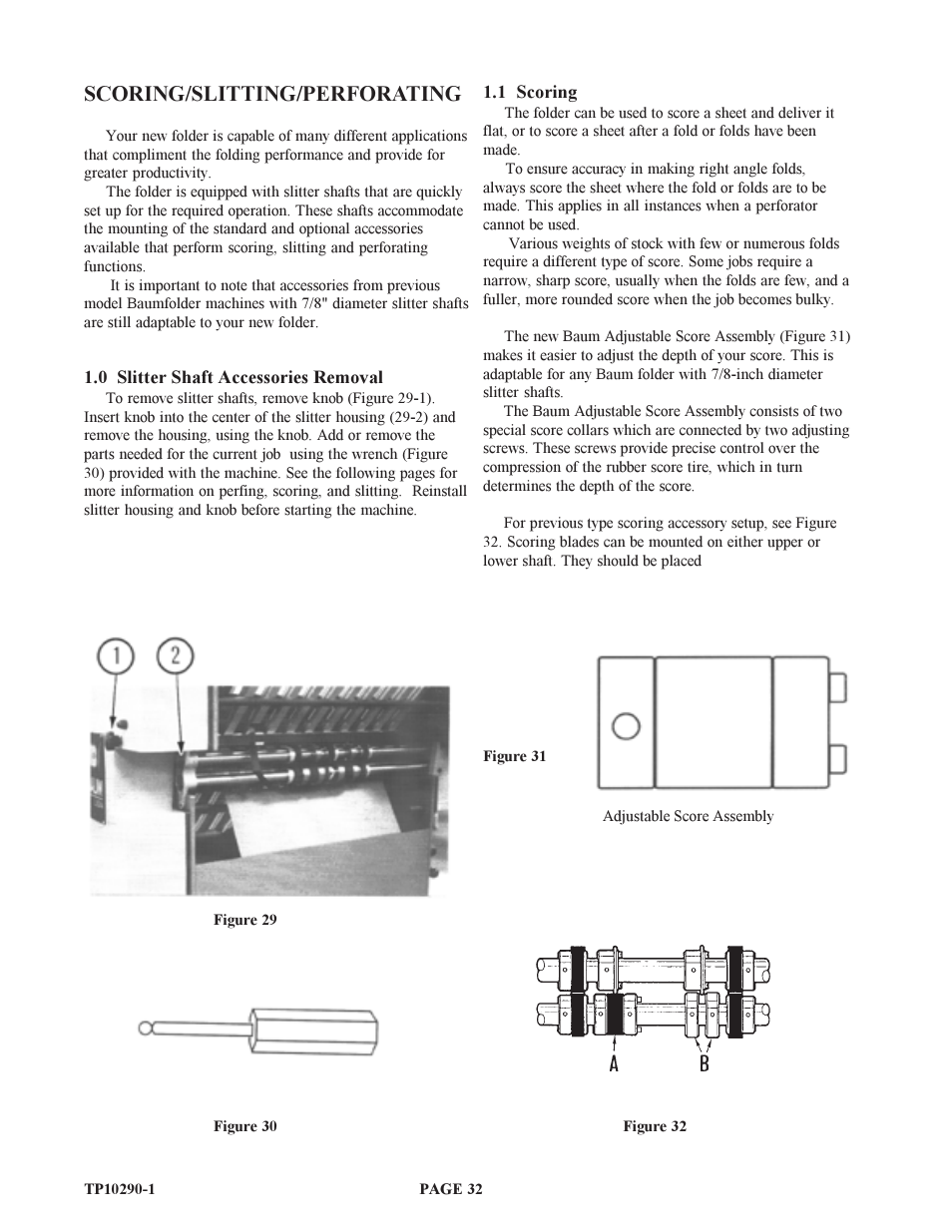 Scoring/slitting/perforating | Baumfolder BAUM15: Pile Folder 1st Station (from 1999 thru 2005) User Manual | Page 32 / 50