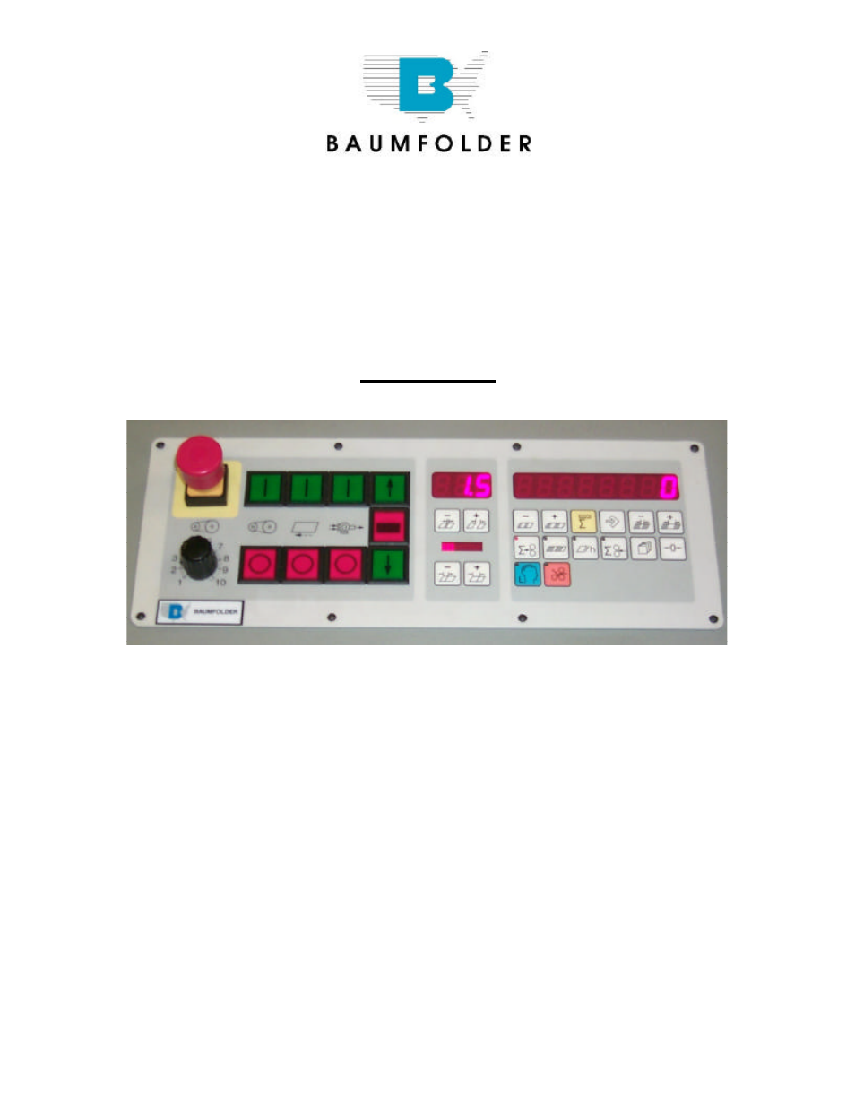 Baumfolder BAUM20: Control Panel User Manual | 12 pages