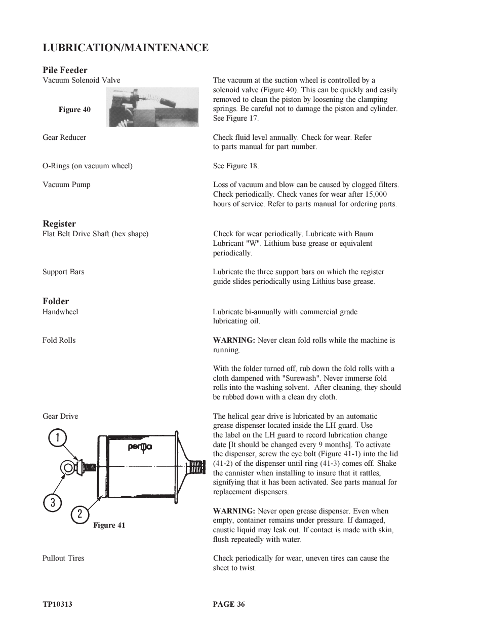 Lubrication/maintenance | Baumfolder BAUM18: Pile Folder 1st Station (from 2005 on) User Manual | Page 36 / 50
