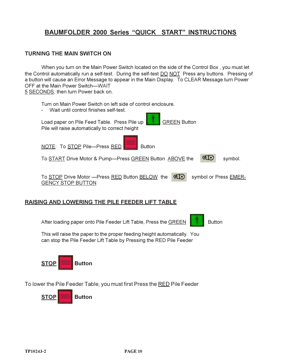 Baumfolder 2000 series quick start instructions | Baumfolder BAUM20: Pile Folder 1st Station (from 2002 thru 2004) User Manual | Page 10 / 68