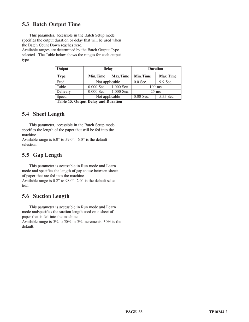3 batch output time, 4 sheet length, 5 gap length | 6 suction length | Baumfolder BAUM20: Pile Folder 1st Station (from 2002 thru 2004) User Manual | Page 33 / 68