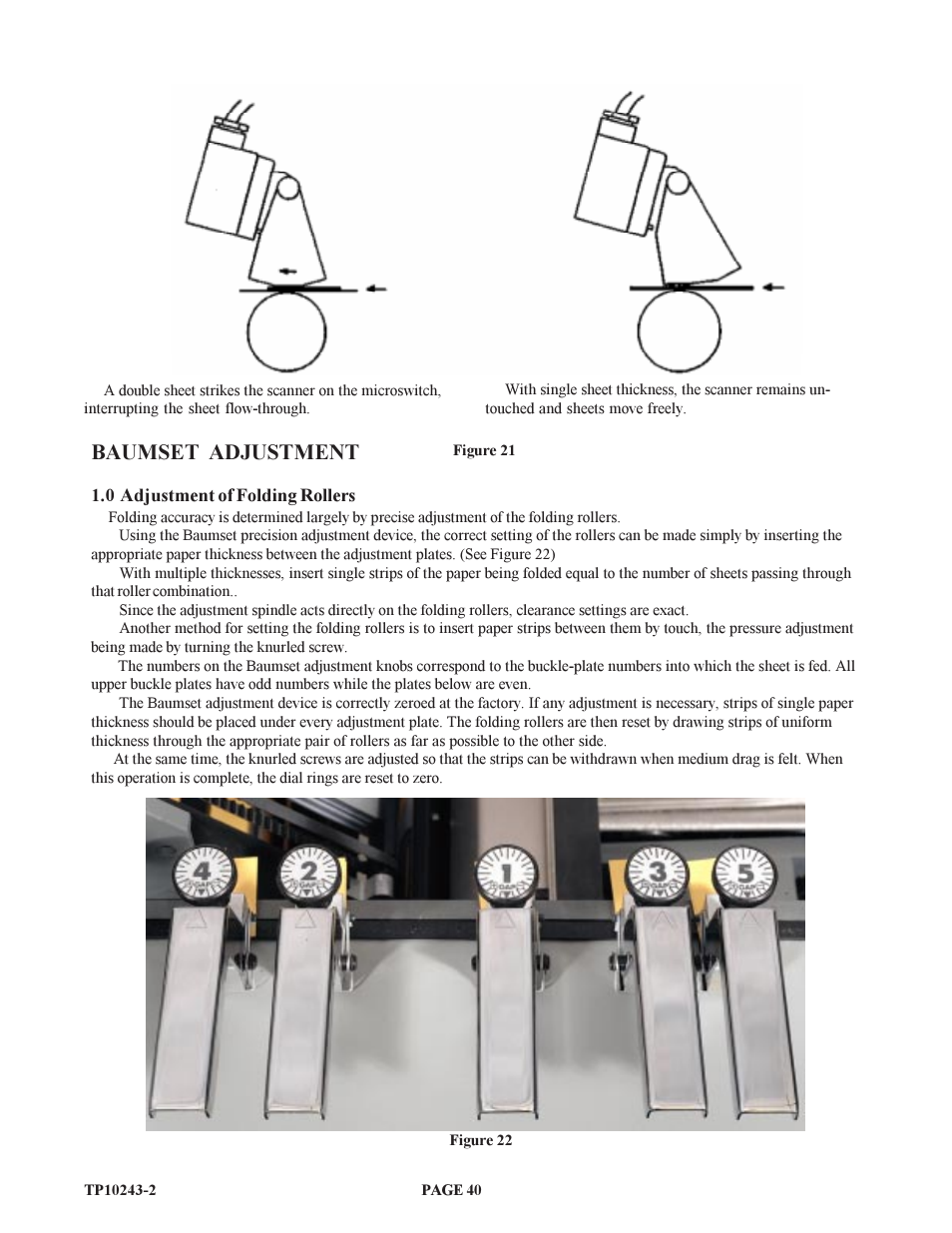 Baumset adjustment | Baumfolder BAUM20: Pile Folder 1st Station (from 2002 thru 2004) User Manual | Page 40 / 68