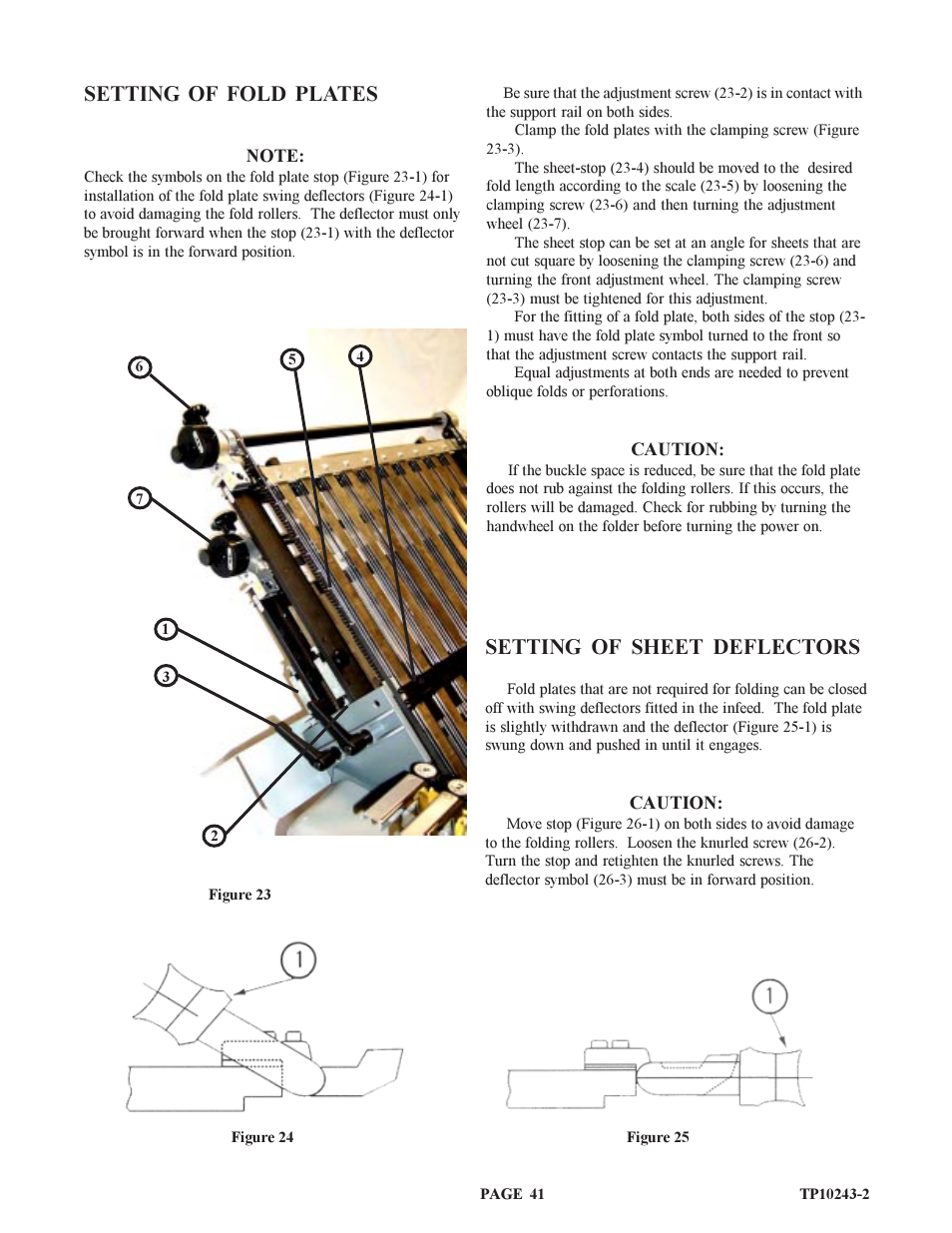 Setting of fold plates, Setting of sheet deflectors | Baumfolder BAUM20: Pile Folder 1st Station (from 2002 thru 2004) User Manual | Page 41 / 68