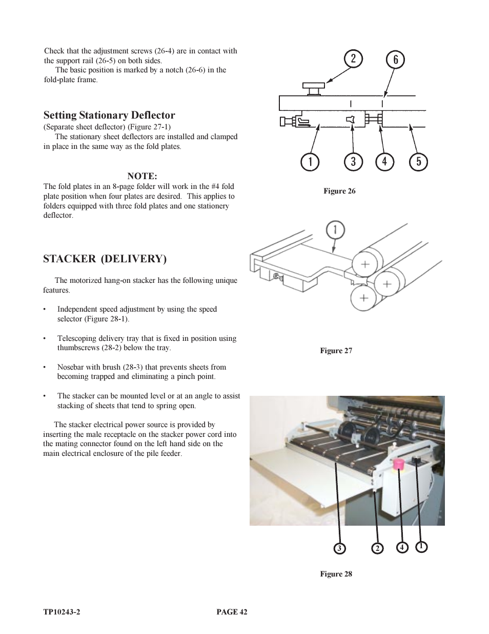 Setting stationary deflector, Stacker (delivery) | Baumfolder BAUM20: Pile Folder 1st Station (from 2002 thru 2004) User Manual | Page 42 / 68