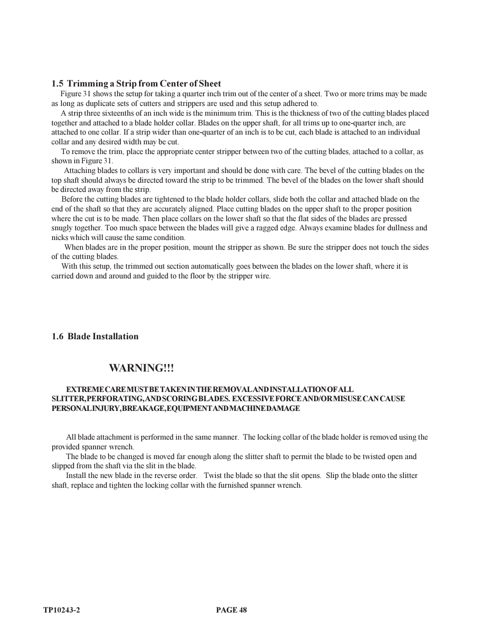 Warning | Baumfolder BAUM20: Pile Folder 1st Station (from 2002 thru 2004) User Manual | Page 48 / 68