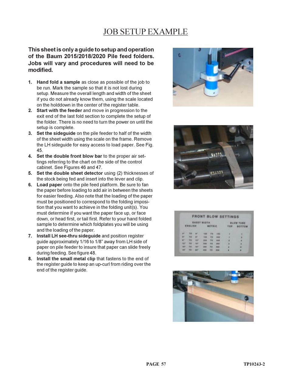 Job setup example | Baumfolder BAUM20: Pile Folder 1st Station (from 2002 thru 2004) User Manual | Page 57 / 68