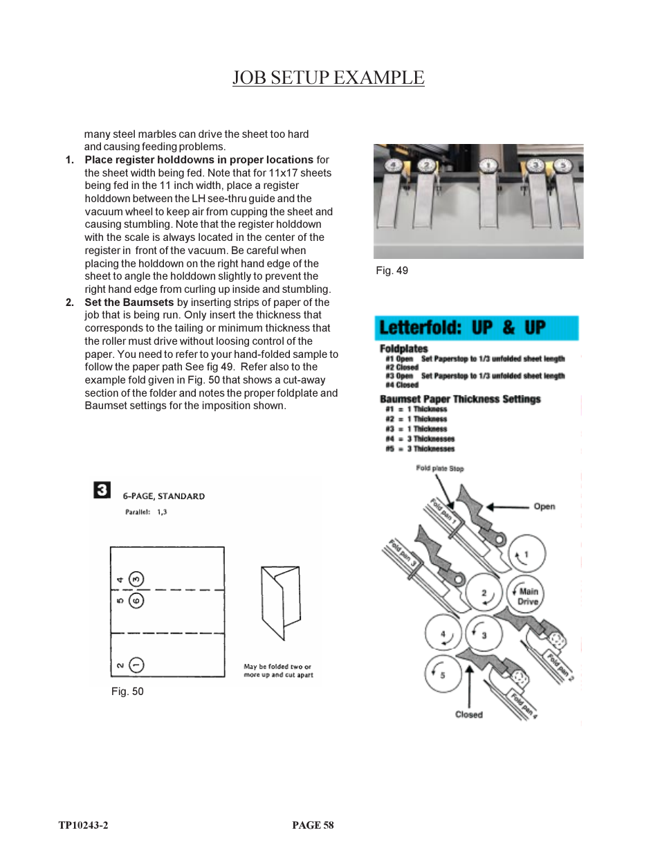 Job setup example | Baumfolder BAUM20: Pile Folder 1st Station (from 2002 thru 2004) User Manual | Page 58 / 68